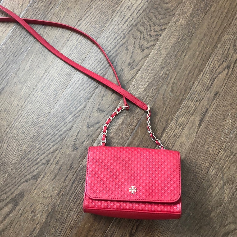 Red quilted leather Tory Burch crossbody purse